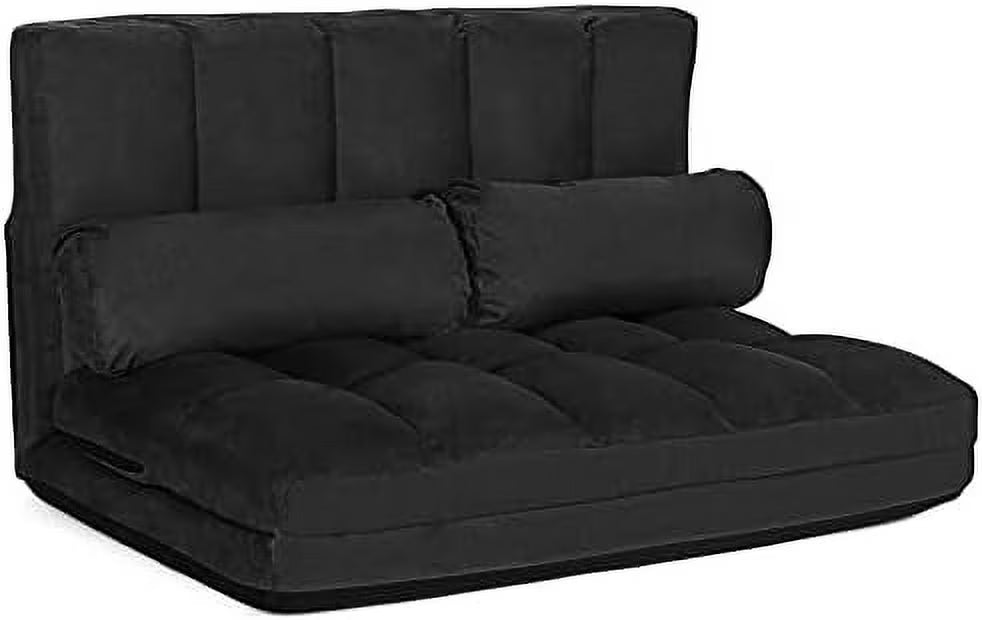 Foldable Floor Sofa with 2 Pillows & Suede Cloth Cover D9540