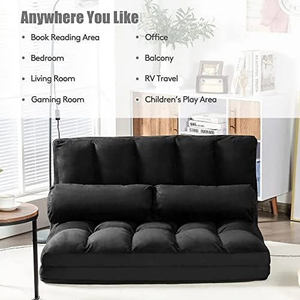 Foldable Floor Sofa with 2 Pillows & Suede Cloth Cover D9540
