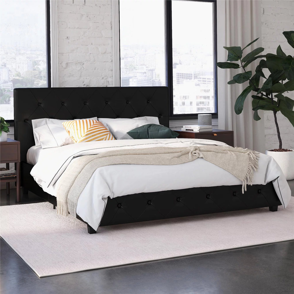 Queen Camel Faux Leather Upholstered Platform Bed P109601