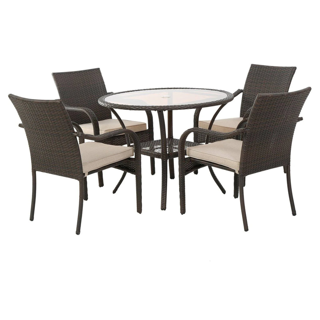 5 Piece Round Patio Dining Set with Cushion Y846