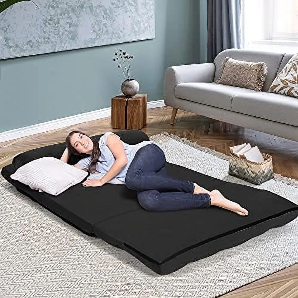 Foldable Floor Sofa with 2 Pillows & Suede Cloth Cover D9540