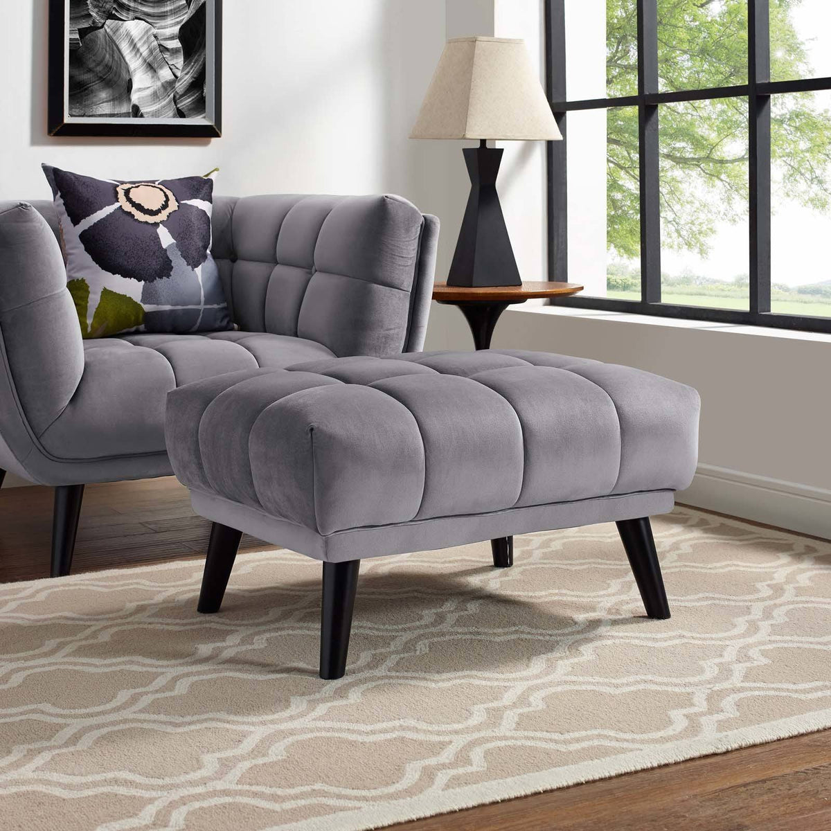 Gray Velvet Ottoman N37348