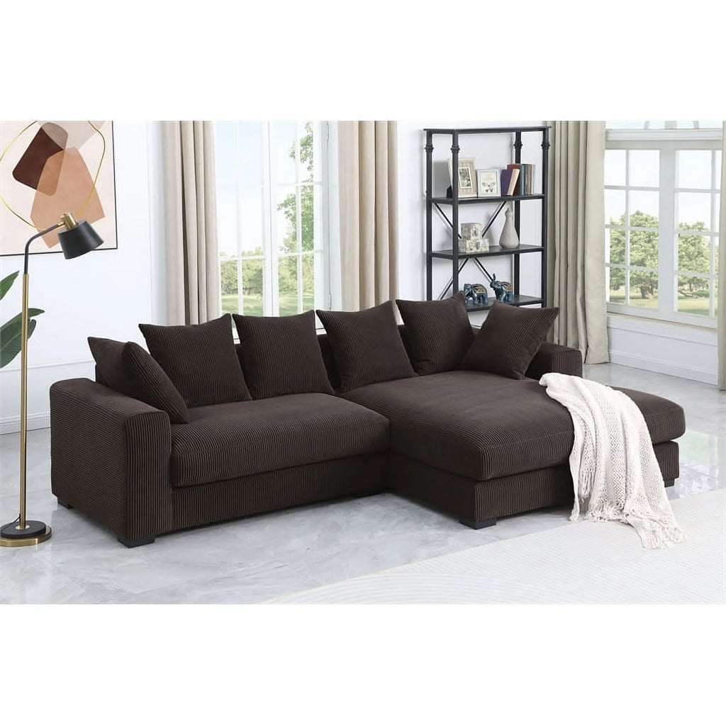 Brown Corduroy Upholstered Sectional Sofa with Chaise G5796
