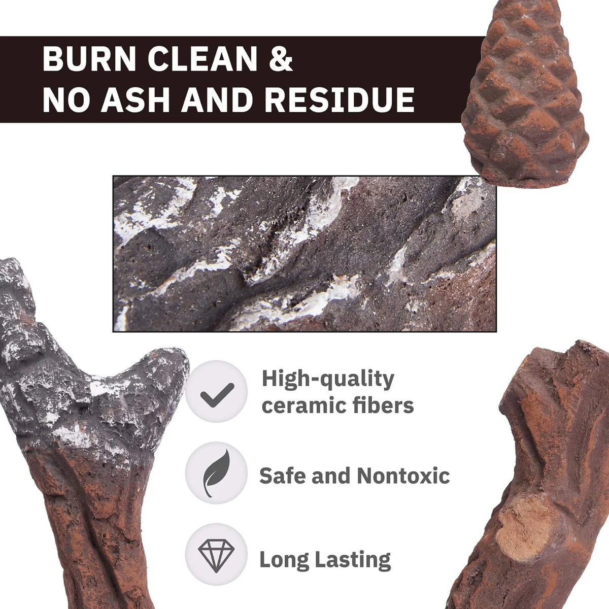 10-Piece Ceramic Fireplace Logs F11794