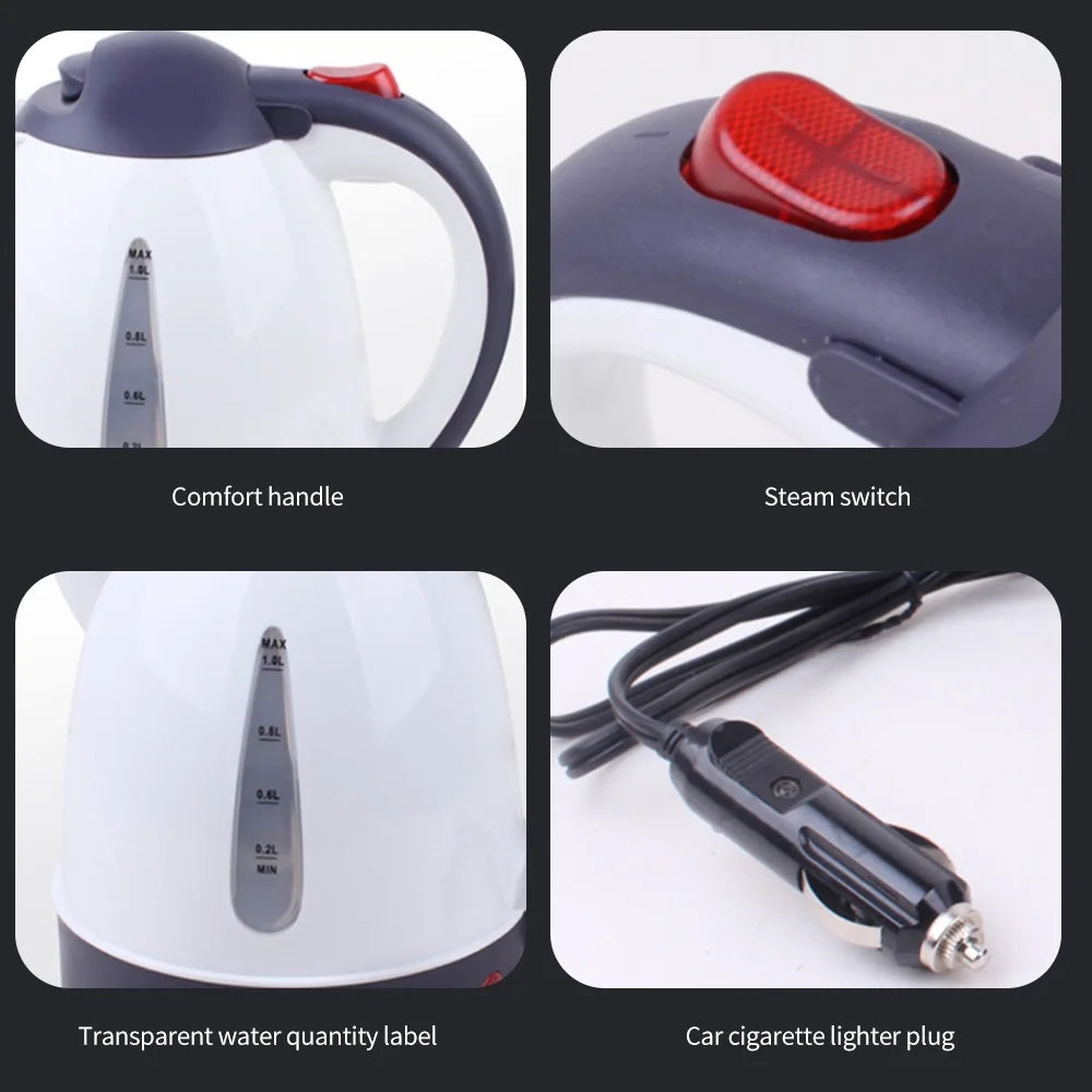 1000mL Car Electric Kettle 24V 250W Portable White S5654