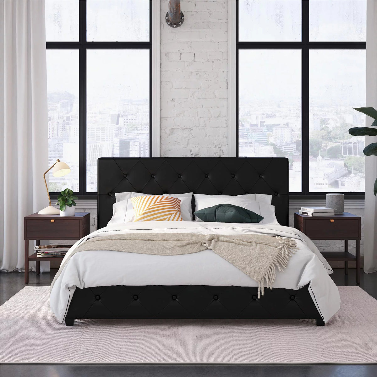 Queen Camel Faux Leather Upholstered Platform Bed P109601