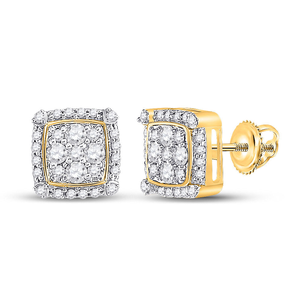 10kt Yellow Gold Diamond Square Cluster Earrings 1/2 Cttw D741