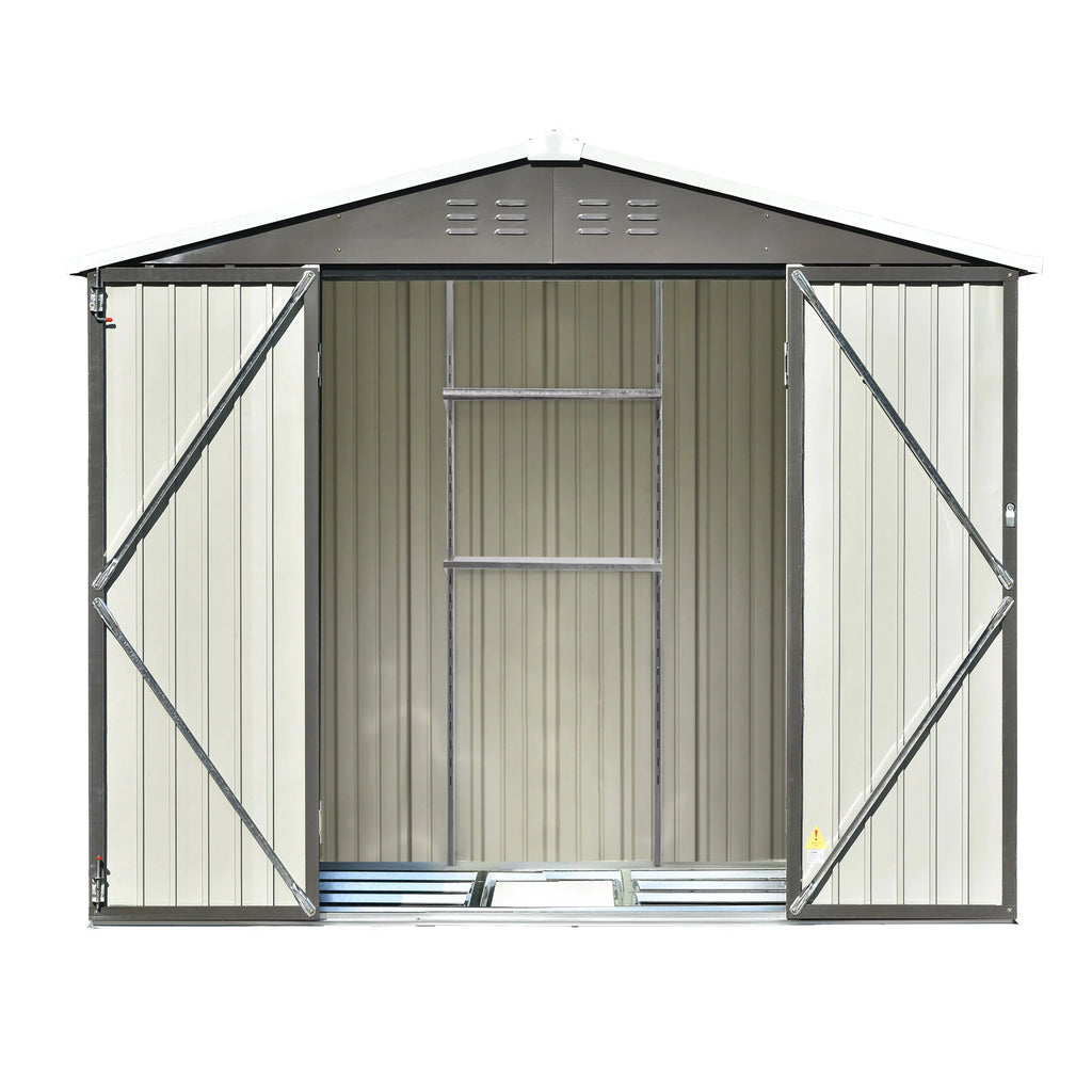 8' x 6' Galvanized Steel Outdoor Storage Shed with Lockable Doors and Adjustable Shelves P6825
