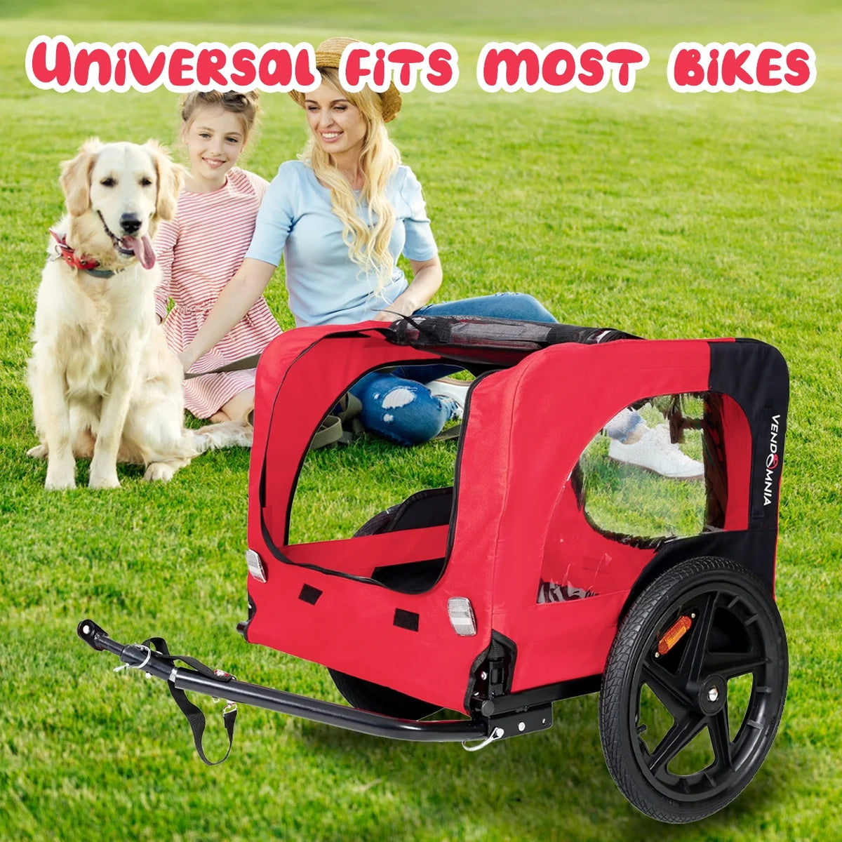 Foldable Dog Bicycle Trailer with Reflectors and Safety Flag Red C837407