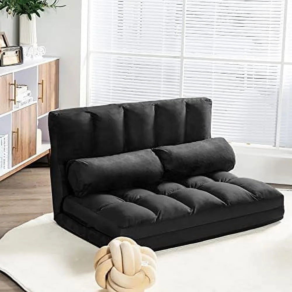Foldable Floor Sofa with 2 Pillows & Suede Cloth Cover D9540