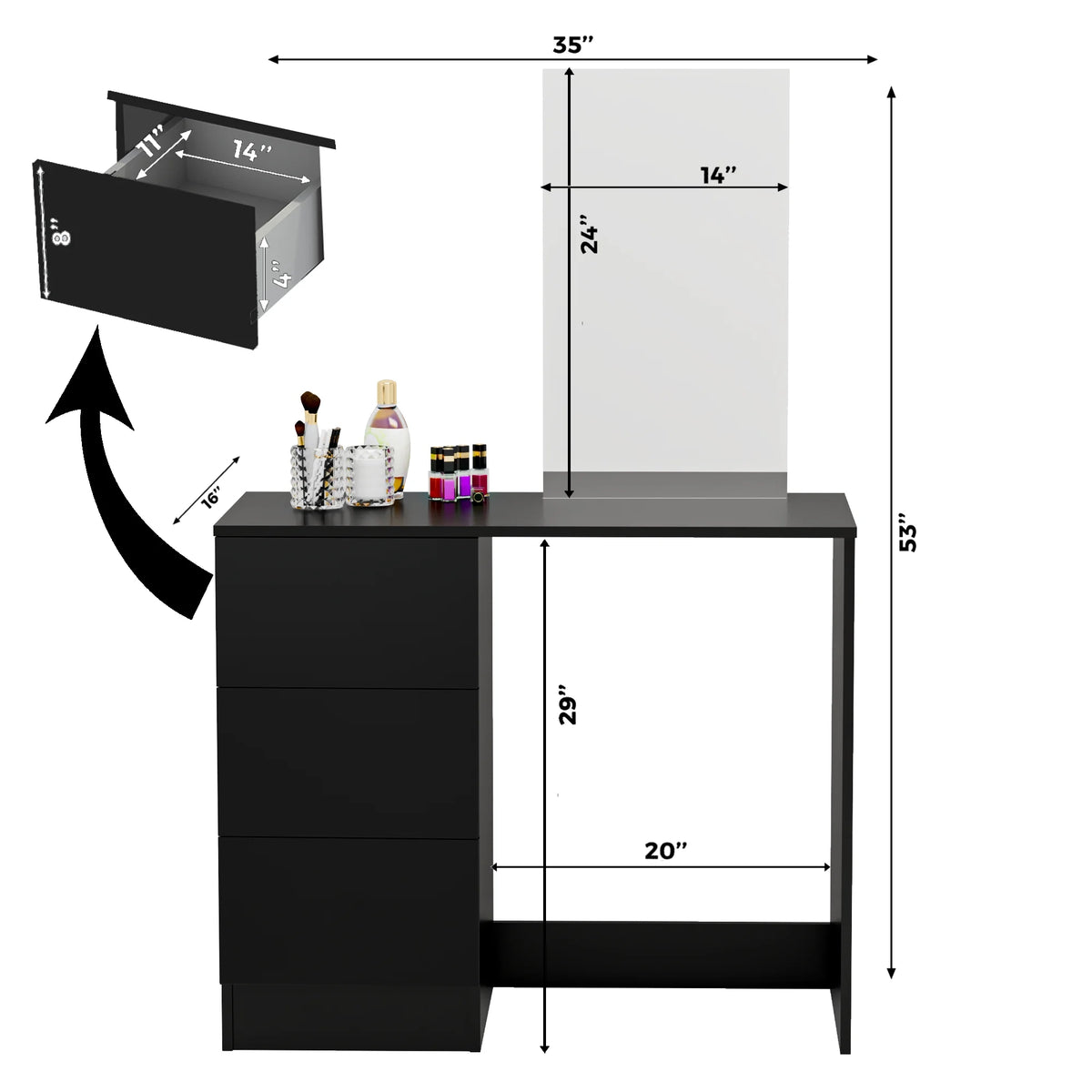 Black Dressing Table with Light Bulbs P319