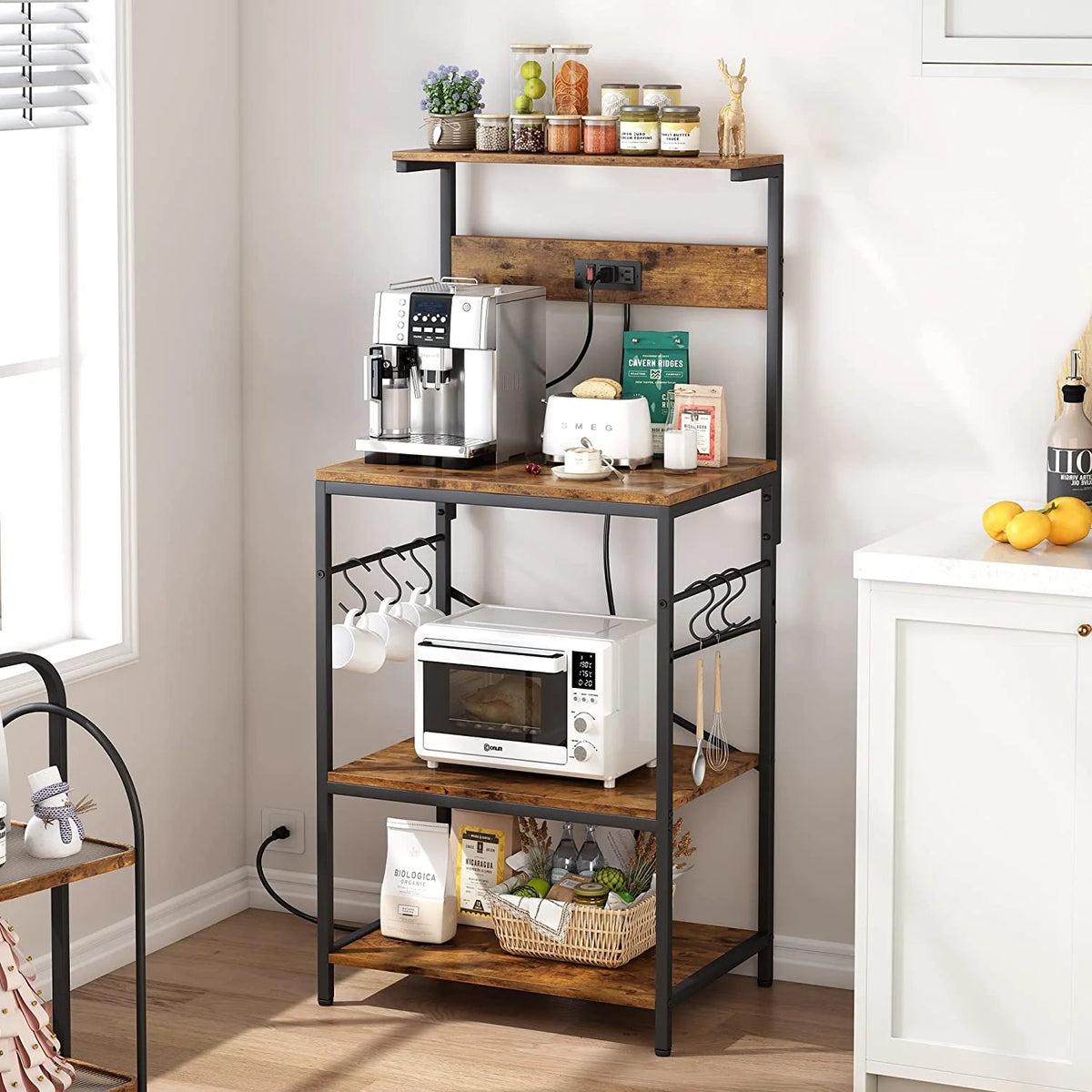 Charcoal Gray 4 Tiers Kitchen Storage Shelf Rack with Power Outlet Z5431
