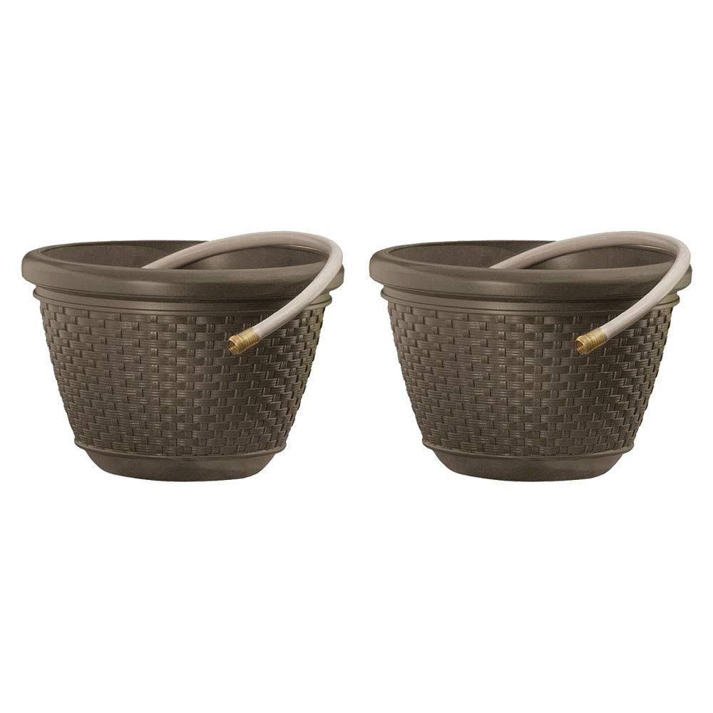 100 Foot Resin Wicker Garden Water Hose Storage Holder Pot (2 Pack) G234896