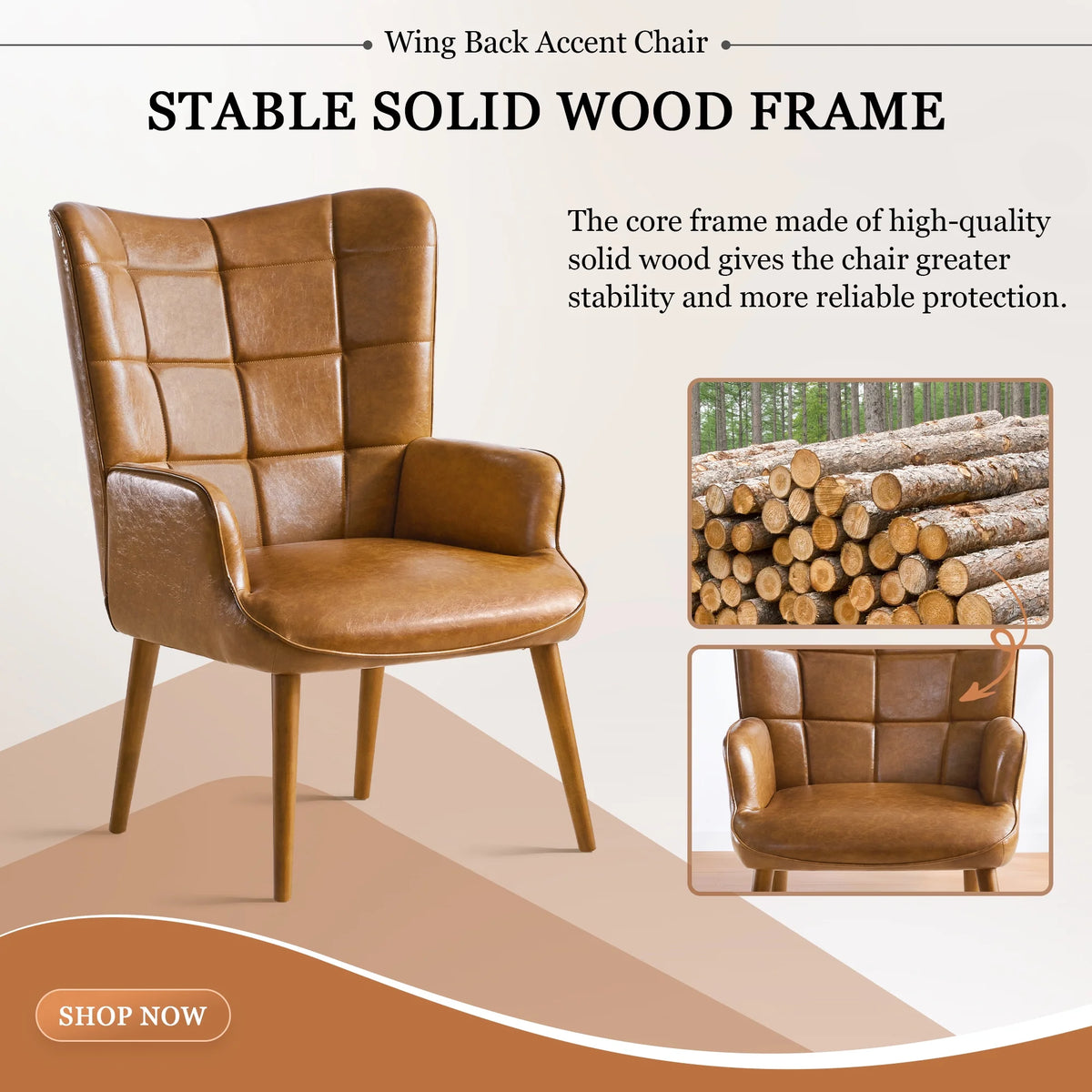 Faux Leather Accent Chair with Wing Side R6314