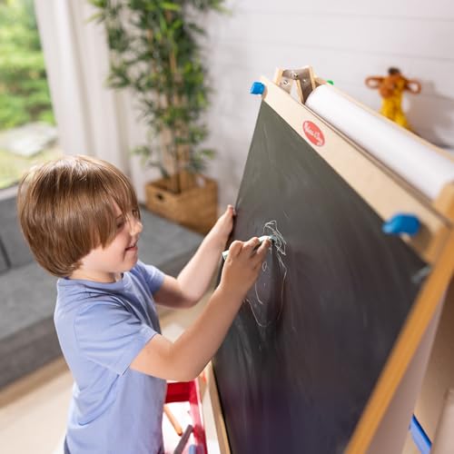 Wooden Double-Sided Art Easel with Dry-Erase Board, Chalkboard & Paper Roller Z731