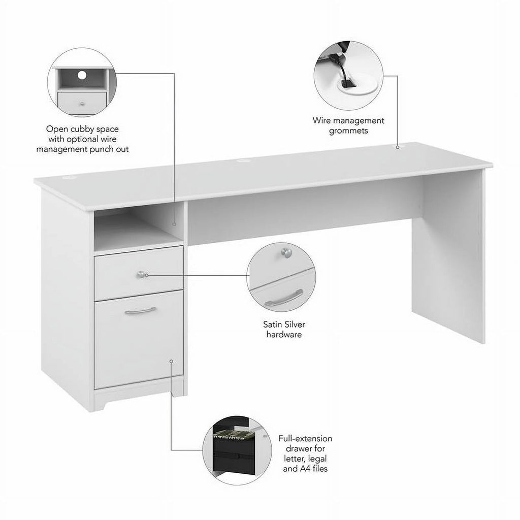 White Engineered Wood Computer Desk with Drawers Q108