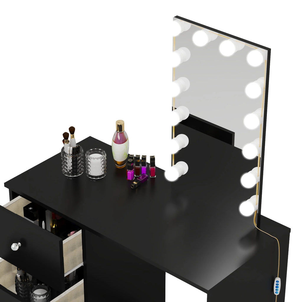 Black Dressing Table with Light Bulbs P319