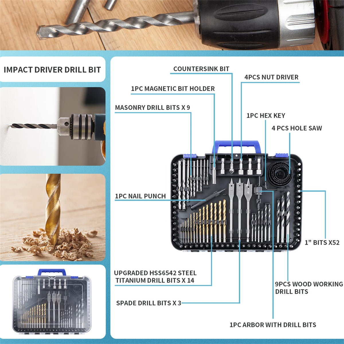 100-piece Titanium High Speed Steel Drill Bits Set I2527