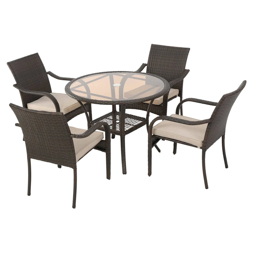 5 Piece Round Patio Dining Set with Cushion Y846