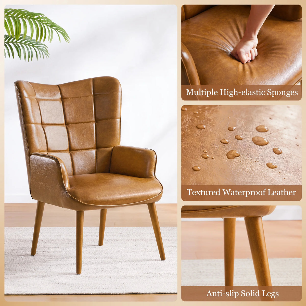 Faux Leather Accent Chair with Wing Side R6314