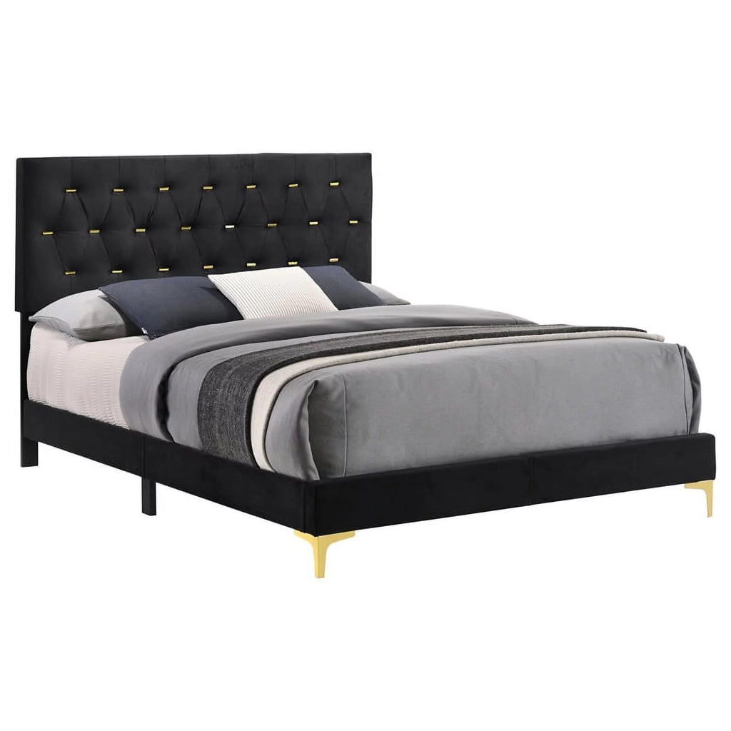 Black Tufted Velvet California King Bed E151