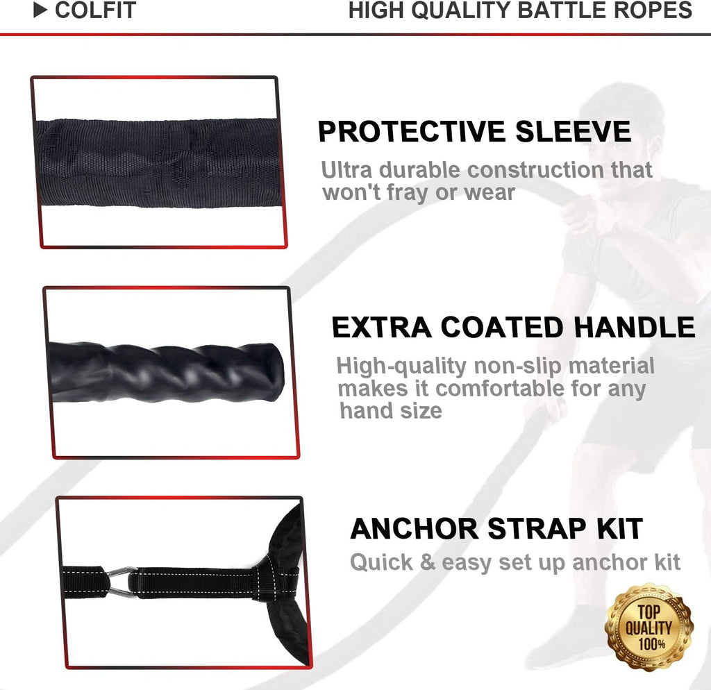 Battle Ropes with Anchor Kit, Poly Dacron Heavy Workout Ropes with Protective Cover R929642