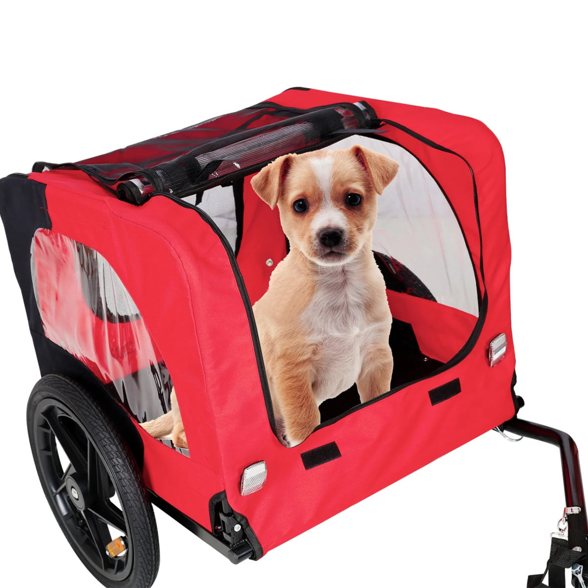 Foldable Dog Bicycle Trailer with Reflectors and Safety Flag Red C837407