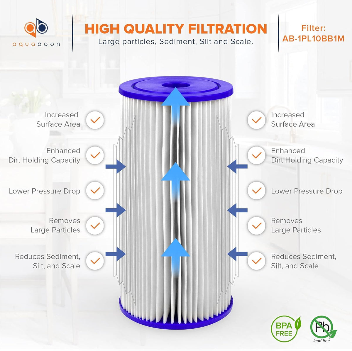 1 Micron 10 Pleated Sediment Water Filter Replacement Cartridge, 4-Pack L9455