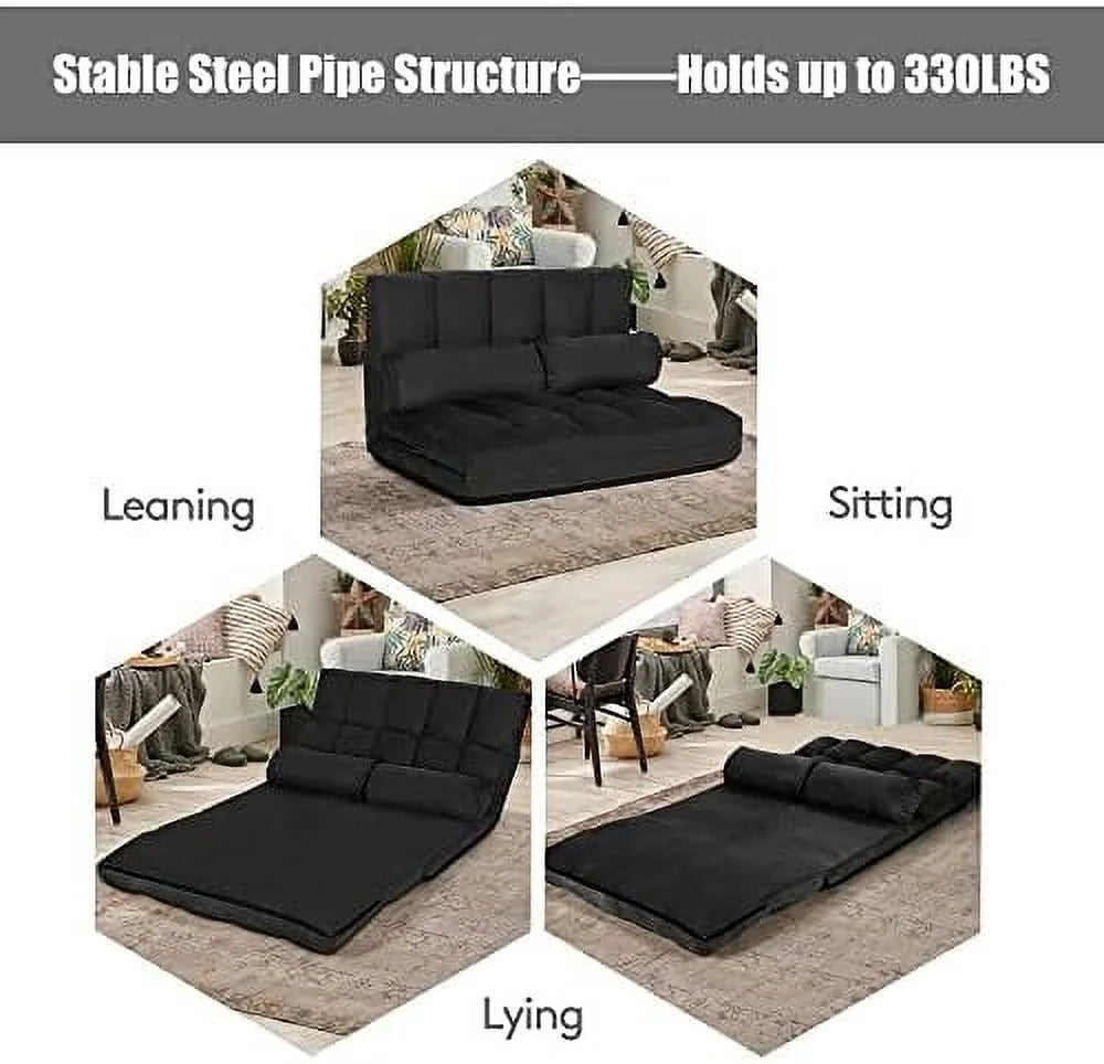 Foldable Floor Sofa with 2 Pillows & Suede Cloth Cover D9540