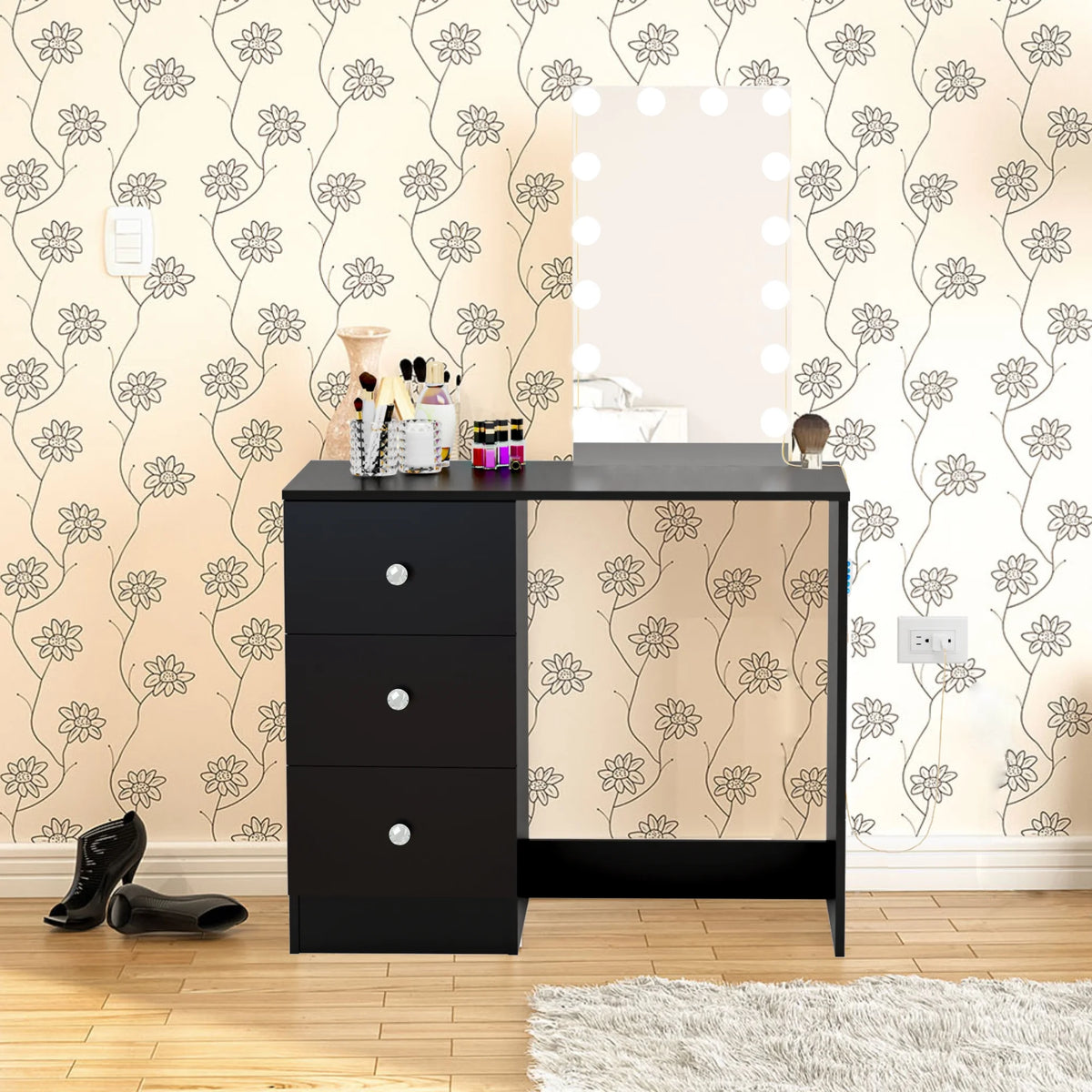 Black Dressing Table with Light Bulbs P319