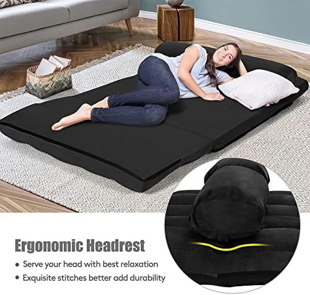 Foldable Floor Sofa with 2 Pillows & Suede Cloth Cover D9540