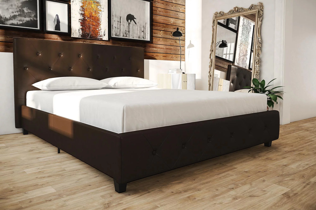 Queen Camel Faux Leather Upholstered Platform Bed P109601