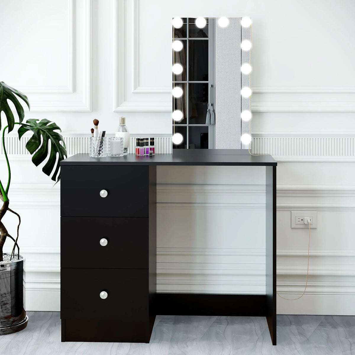 Black Dressing Table with Light Bulbs P319