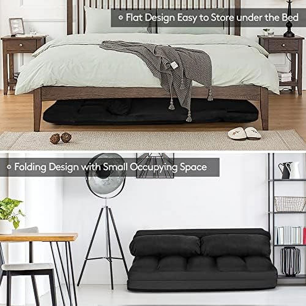 Foldable Floor Sofa with 2 Pillows & Suede Cloth Cover D9540