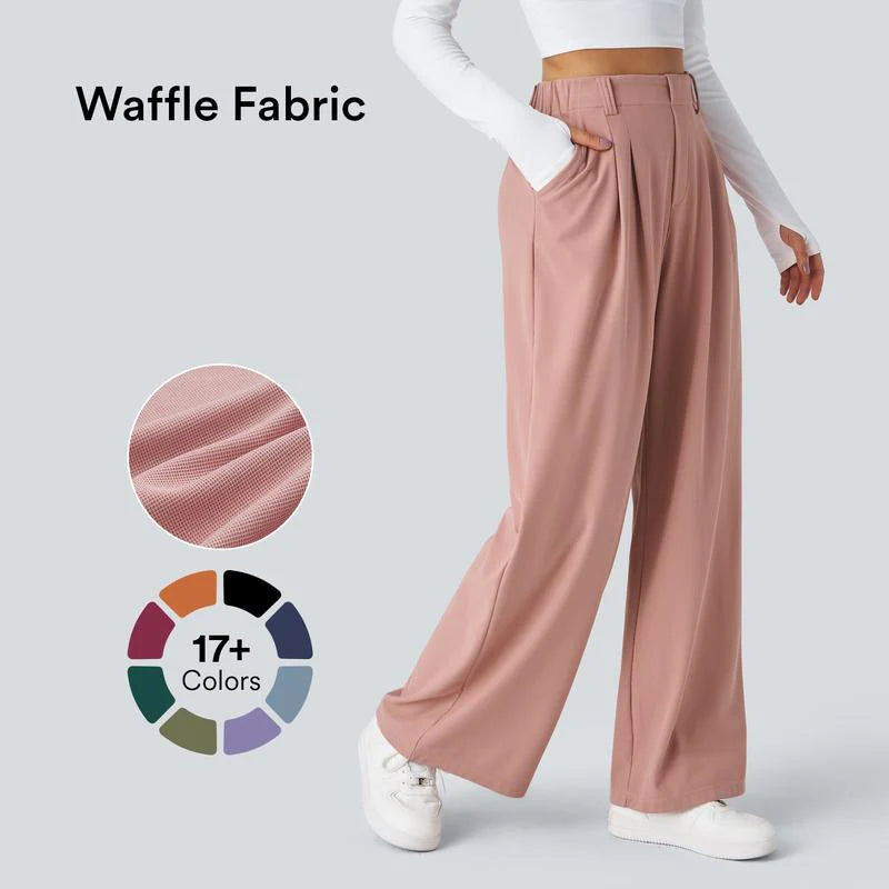High Waisted Wide Leg Waffle Work Pants L352195