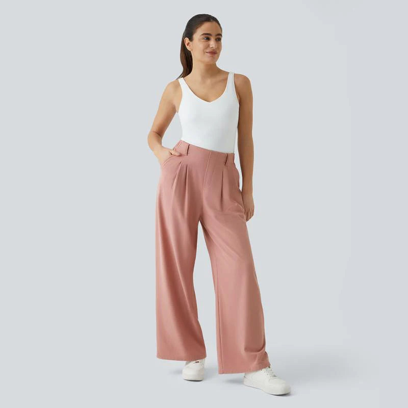 High Waisted Wide Leg Waffle Work Pants L352195