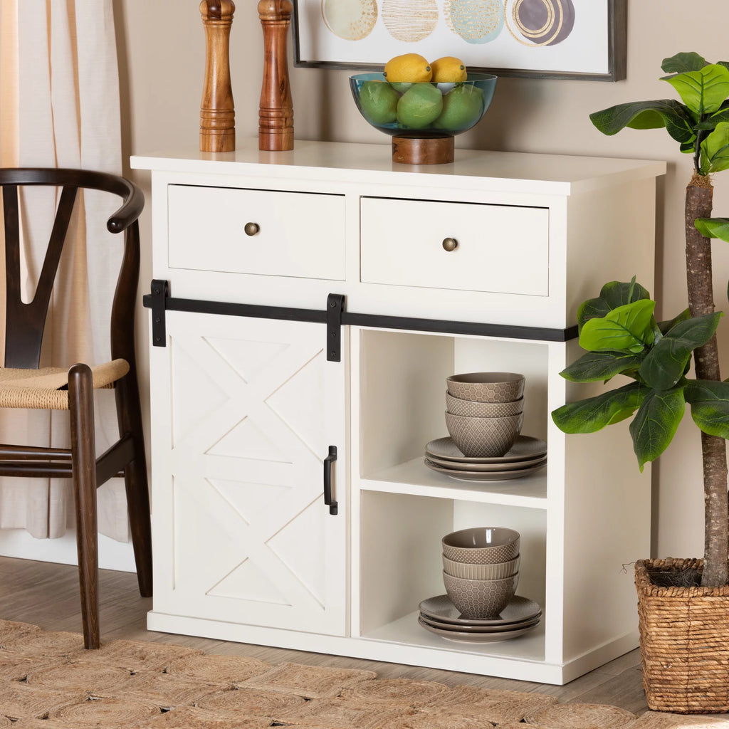 White Wood and Black Metal 2-Door Sideboard Buffet O50366