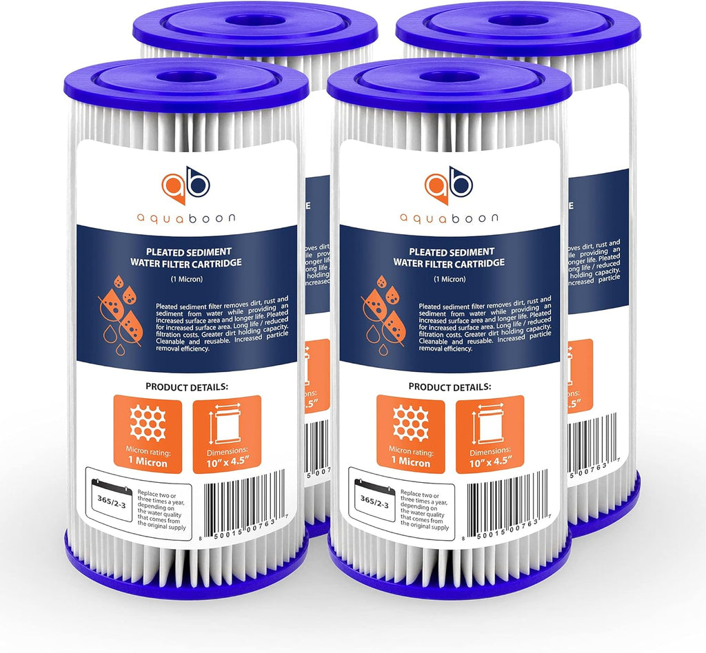 1 Micron 10 Pleated Sediment Water Filter Replacement Cartridge, 4-Pack L9455