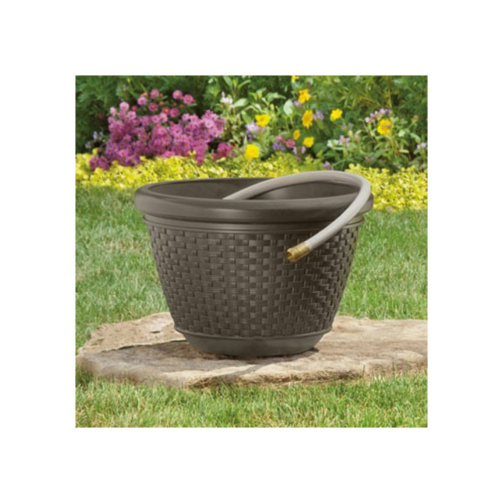 100 Foot Resin Wicker Garden Water Hose Storage Holder Pot (2 Pack) G234896