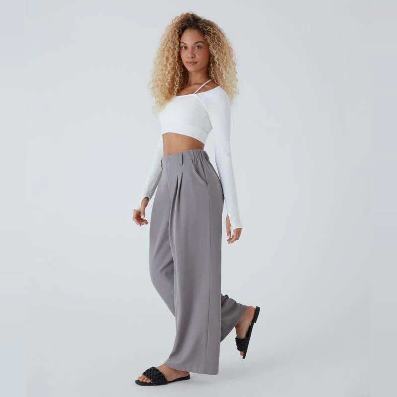 High Waisted Wide Leg Waffle Work Pants L352195