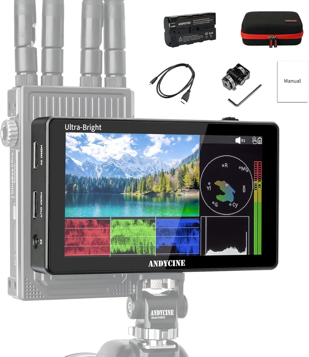 5.5 Inch 3000nit Touch Screen DSLR Field Monitor with F970 External Power 4K HDMI Input Output IPS Panel S188