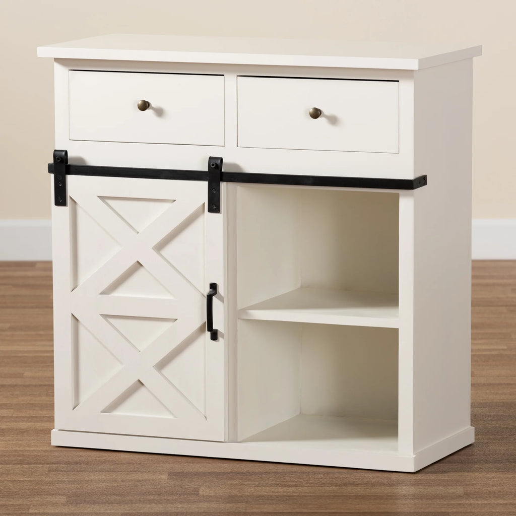 White Wood and Black Metal 2-Door Sideboard Buffet O50366